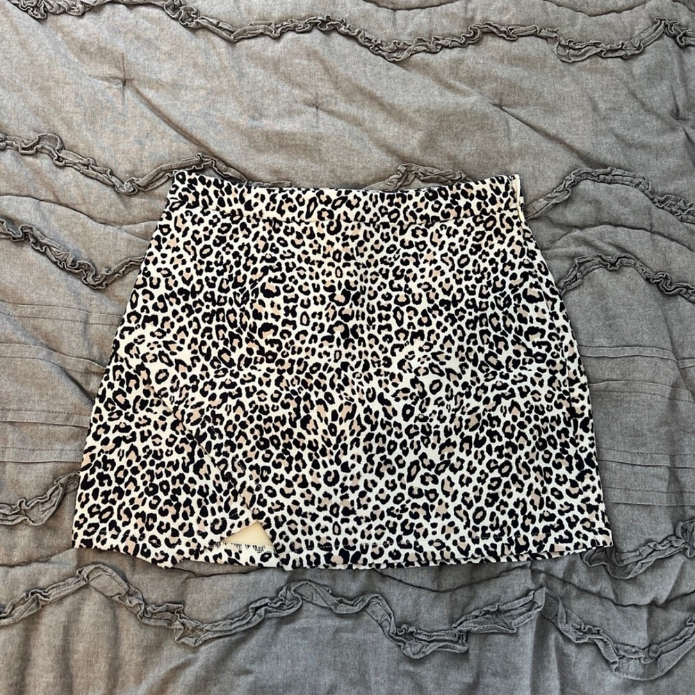 Altar'd State Black and Cream Animal Print Mini Skirt